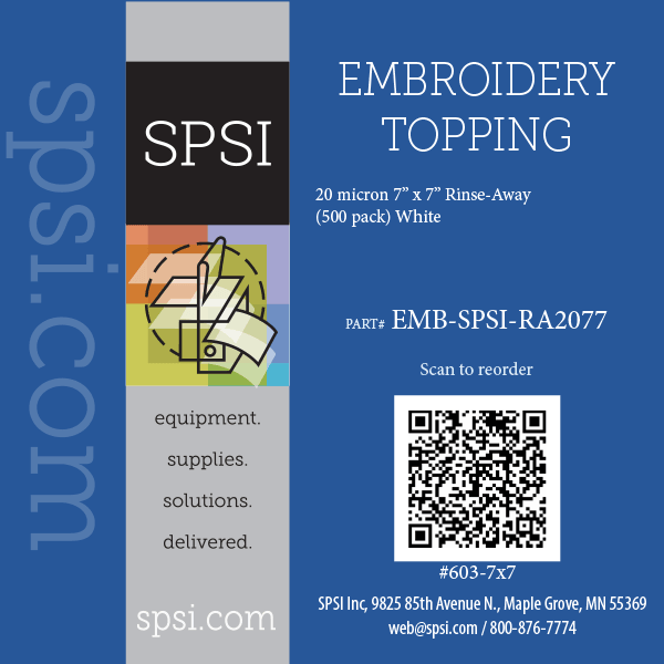 Embroidery Rinse-Away 20Mic 7"x7" 500ct  (#603)