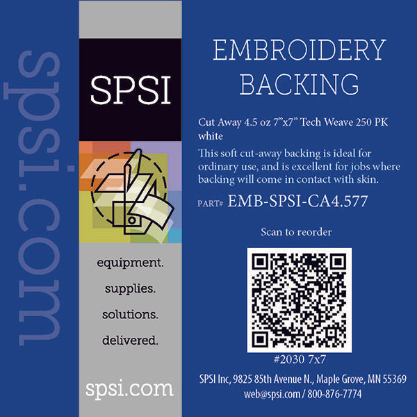 Embroidery Tech Weave High Performance 4.5oz White 7"x7" 250ct  (#2030)